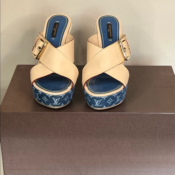 Louis Vuitton Denim Leather Wedge Sandal - Picture 3 of 15